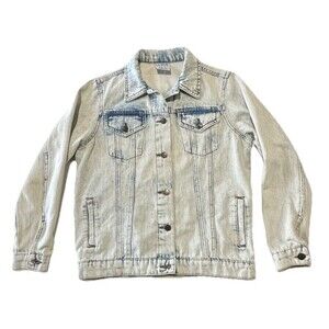 Acid stone Wash Def Leppard Band ‘83 tour Denim Jean Jacket S Pyromania